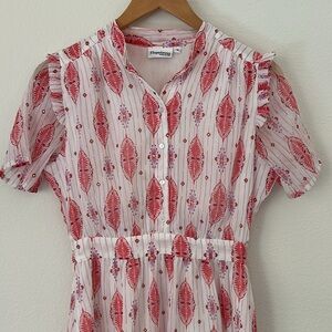 Les Tropeziennes ikat short midi sleeve dress ruffle detail women's size XS